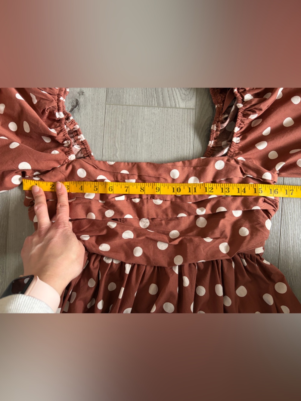 Abercrombie & Fitch Rust Brown Polka Dot Puff Sleeve Mini Dress - Picture 8 of 9